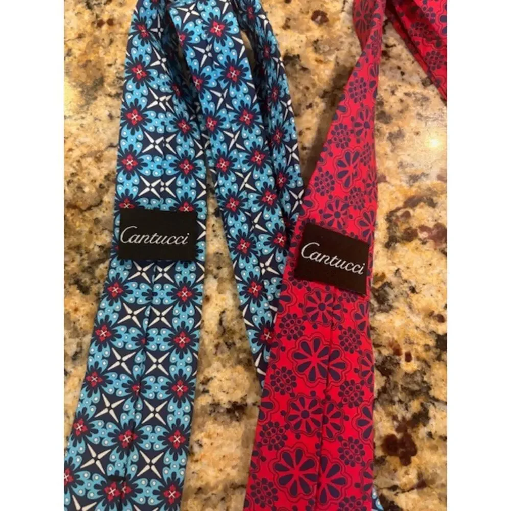 Cantucci Boys Tie Lot of 2 Hand Made 100% Cotton Youth Adjustable 58 Inches